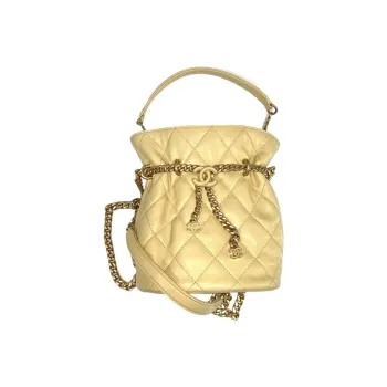 CHANEL Diamond Pattern Lambskin One Shoulder Wallet, Bucket Bag, Crossbody Bag Women's Chick Yellow