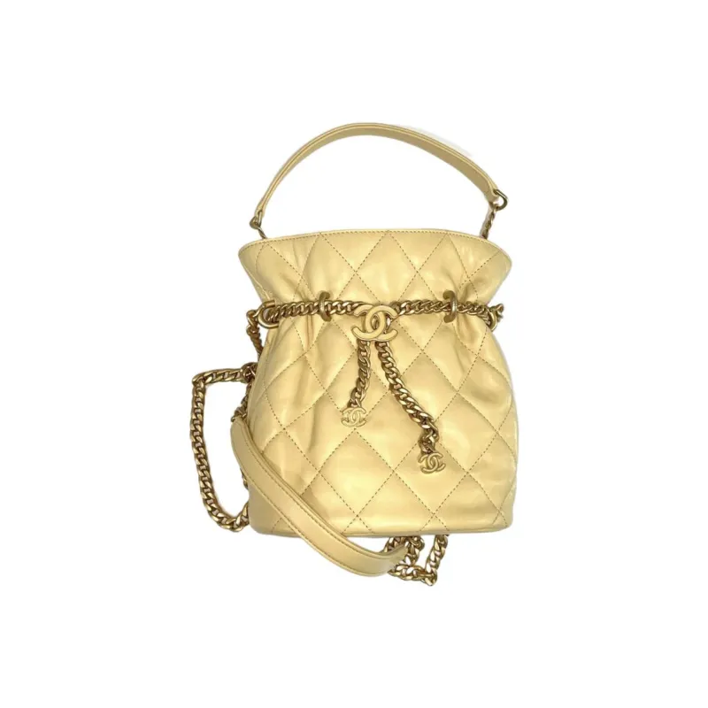 CHANEL Diamond Pattern Lambskin One Shoulder Wallet, Bucket Bag, Crossbody Bag Women's Chick Yellow-0