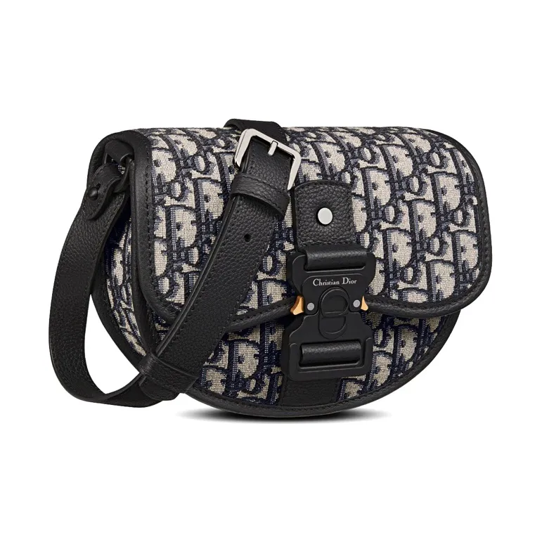 DIOR GallopOBLIQUE Jacquard Fabric Patchwork Cow Leather Messenger Bag Shoulder Bag Crossbody Bag Men's Beige & Black-1