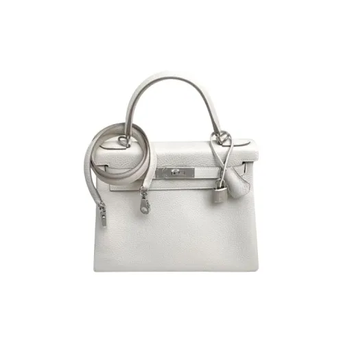 HERMES Kelly Taurillon Clemence Leather Handbag Women's Milkshake White