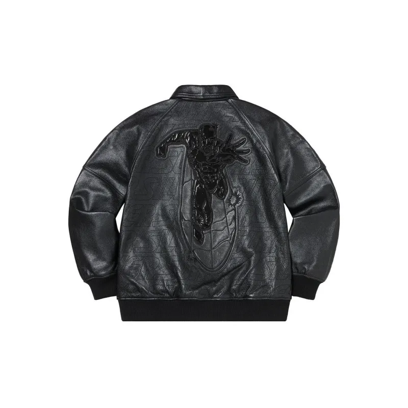 Supreme Silver Surfer Leather Varsity Jacket-5