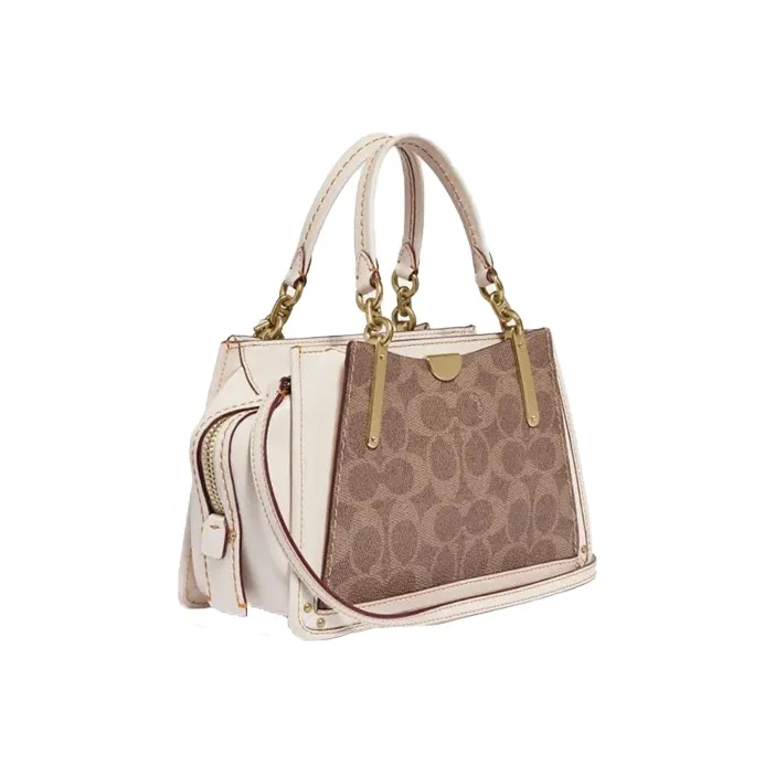 COACH Dreamer Canvas With Calfskin Portable Crossbody Bag Shoulder Bag Small Size Women's White With Light Brown-1