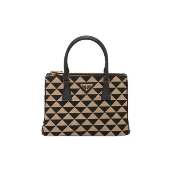 PRADA Galleria Killer Bag Embroidered Fabric Tote Bag Shopping Bag Small Size Women's Black/Beige Yellow