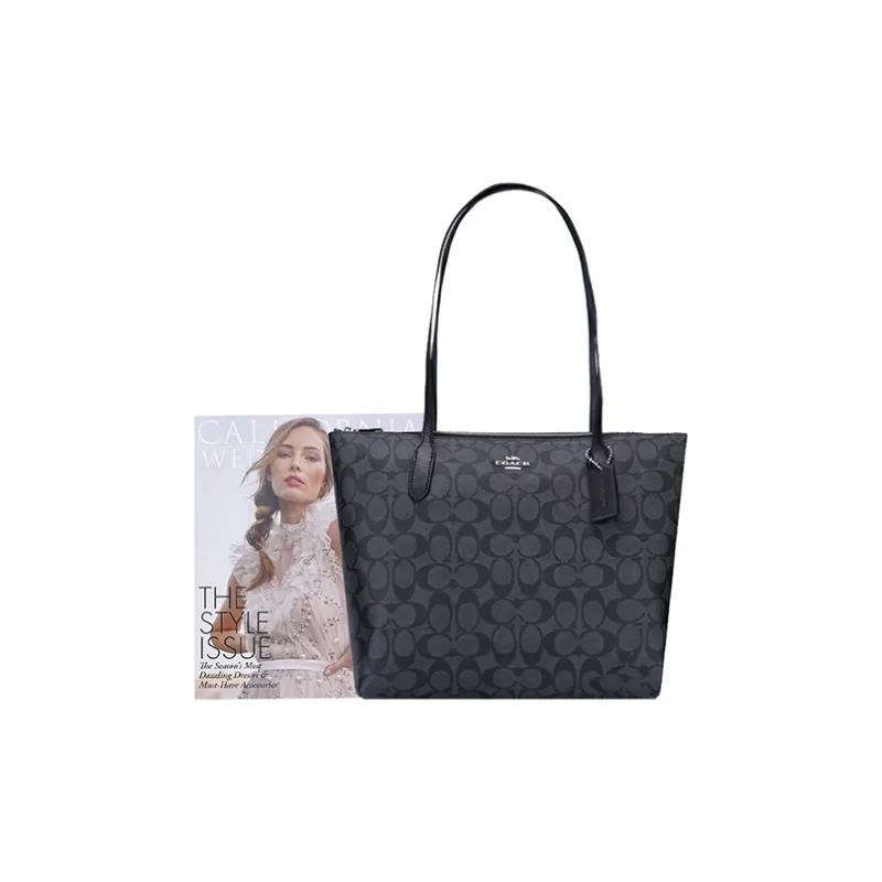 COACH Zip Top Tote PVC With Skin Tote Bag Shopping Bag Shoulder Bags Women's Black Gray Color-4