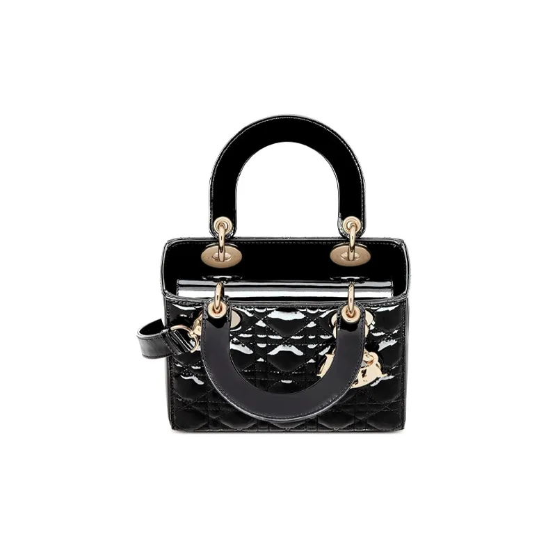 DIOR Lady Dior Patent Leather, Cow Leather Lady Dior Bag Shoulder Bag, Crossbody Bag, Handbag Trumpets Women's Black-3