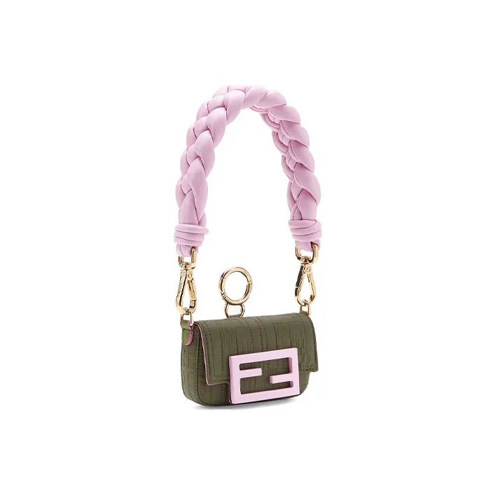 FENDI Baguette Lambskin With Nylon Handbag Women's Green/Pink-1