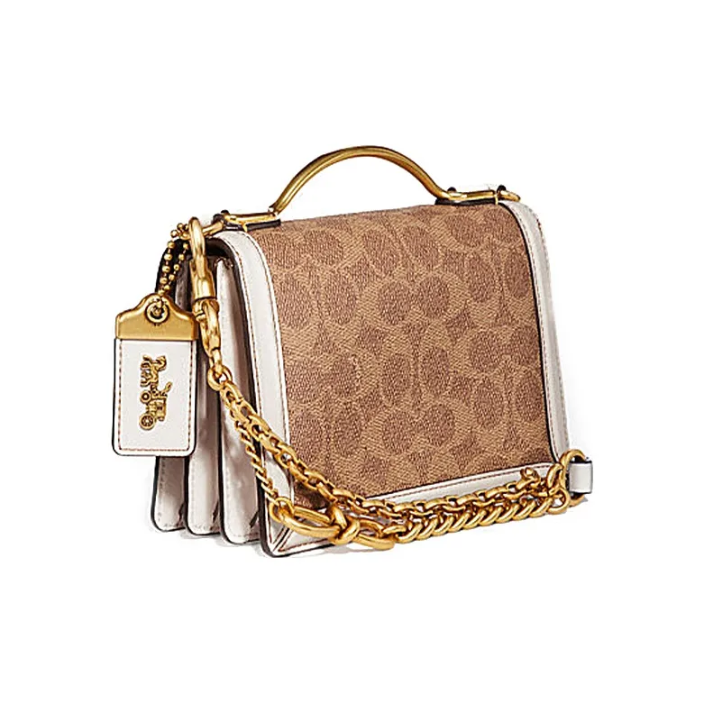 COACH Riley Leather Trunk Bag, Shoulder Bag, Crossbody Bag, Handbag Small Size Women's White & Brown Monogram-1