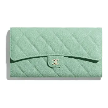 CHANEL Classic Flap CF Grain Embossed Caviar Calfskin & Metal Wallet Women's Green