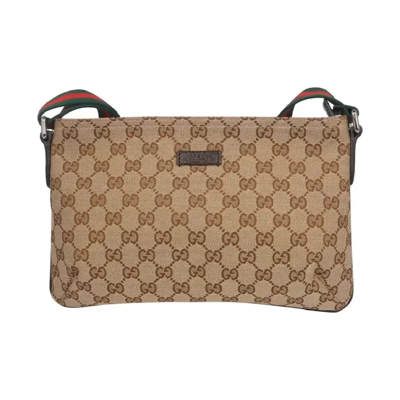 GUCCI Canvas With Leather Messenger Bag Shoulder Bag Crossbody Bag Unisex Ebony & Brown-0