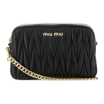 MIU MIU Leather Camera Bags Shoulder Bags Unisex Black