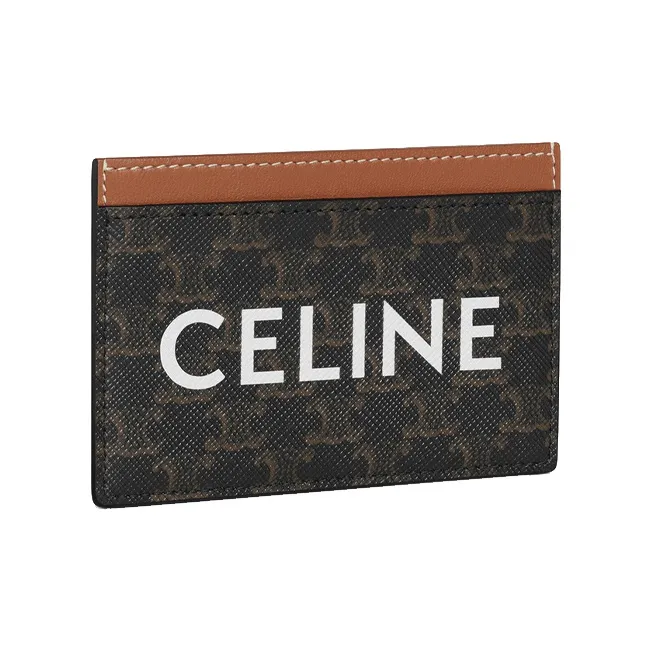 CELINE Triomphe Arc De Triomphe Canvas With Lambskin Card Clip Card Holder Unisex Brown-1