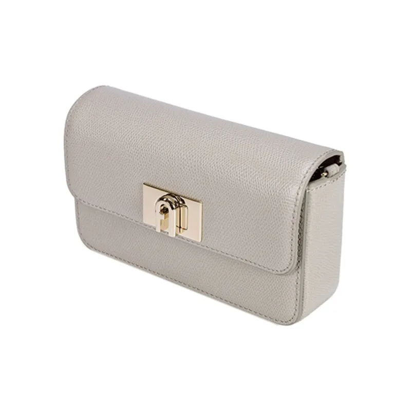 Furla 1927 Collection Pebbled Leather Pure Crossbody Bag Shoulder Bag Small Size Women's Gray-2