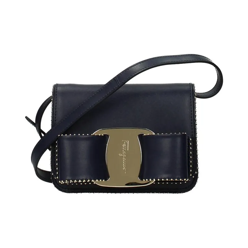 FERRAGAMO Leather Crossbody Bag, Shoulder Bag Women's Blue-0