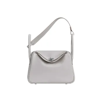 HERMES Lindy Evercolor Calfskin Handbag Shoulder Bag Women's 80 Gris Perle Pearl Gray