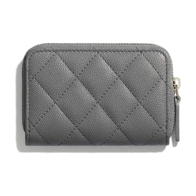 CHANEL Calfskin Coin Purse Women's Gray-1