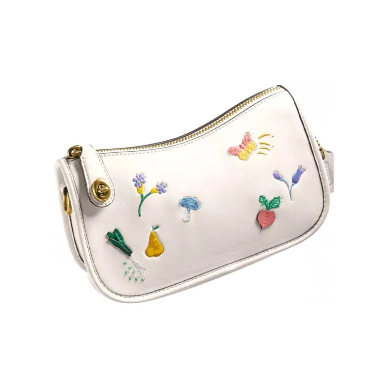 COACH Swinger Leather Shoulder Bag Crossbody Bag Handbag Small Size Women's White-3