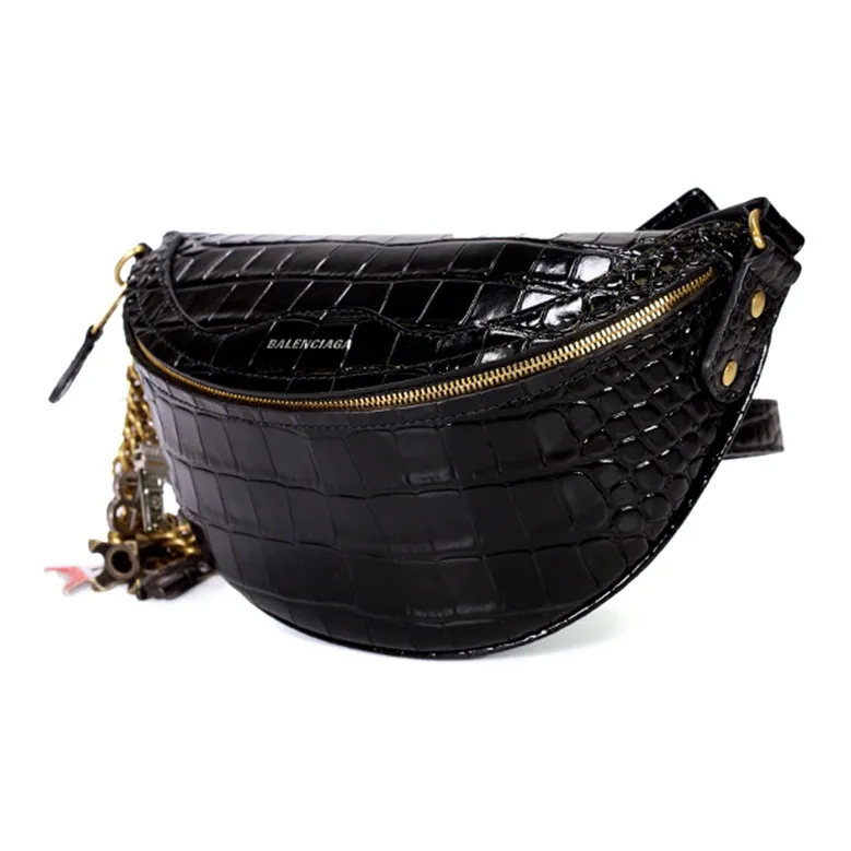 Balenciaga Cow Leather Sling Bag Fanny Pack Regular Women's Black-2