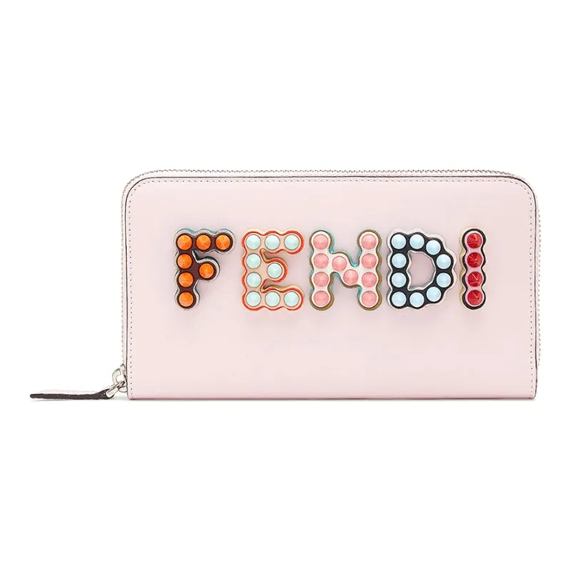 FENDI Leather Wallet Money Clip Clutch Regular Women's Pink Candy Color-0