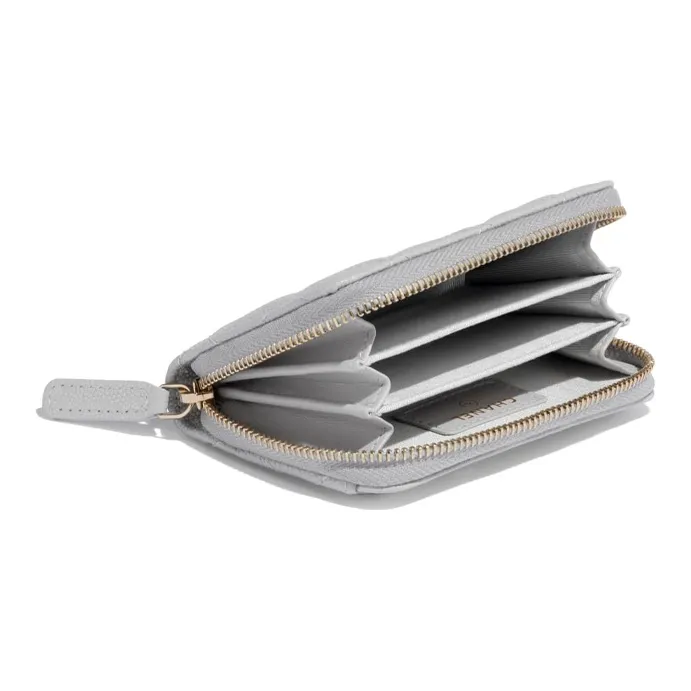 CHANEL Grain Embossed Caviar Calfskin & Metal Wallet Women's Gray-3