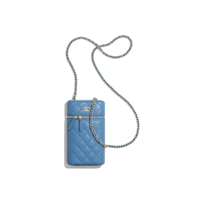 CHANEL Embossed Calfskin And Metal Cell Phone Case Women's Blue-2