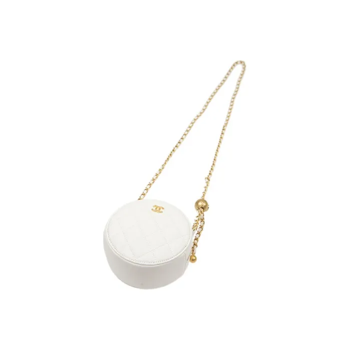 CHANEL Sheepskin Small Round Bag, Shoulder Bag, Crossbody Bag Regular Women's White-3