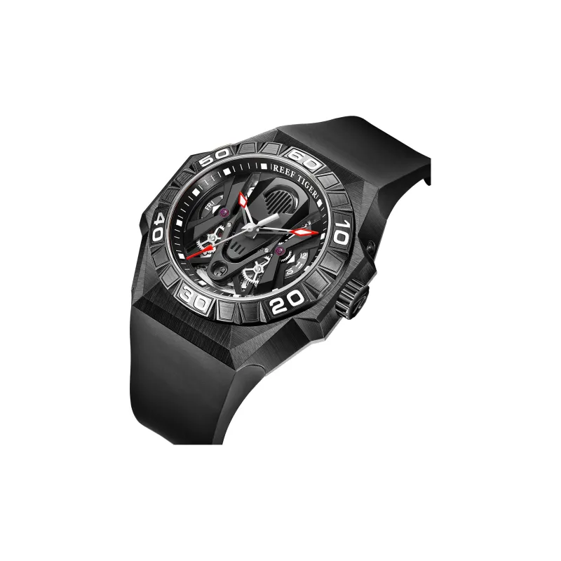 REEF TIGER Black Shark Collection Automatic Mechanical Movement Watch Men's Watches Black Dial RGA6922-BBR-2