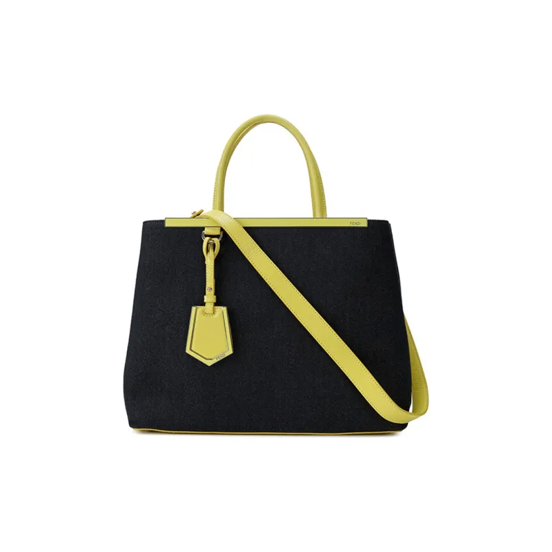 FENDI Canvas Tote Bag Shopping Bag Shoulder Bag Crossbody Bag Handbag Medium Size Women's Black/Yellow-0