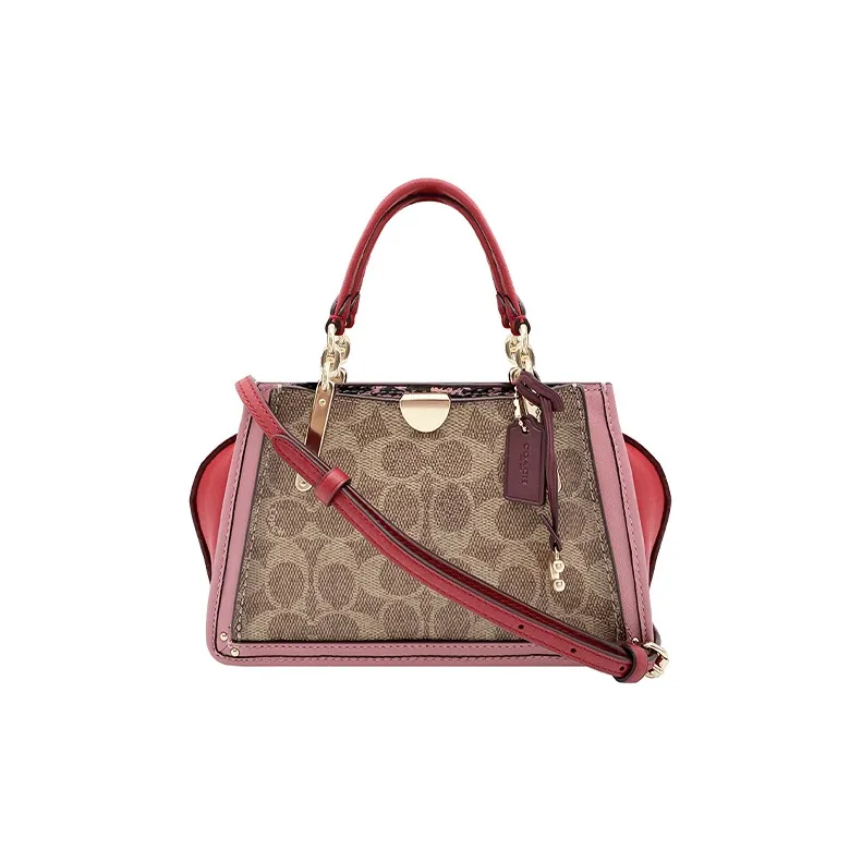 COACH Dreamer Leather Handbag Shoulder Bag Crossbody Bag Small Size Women's Khaki & Fuchsia-0