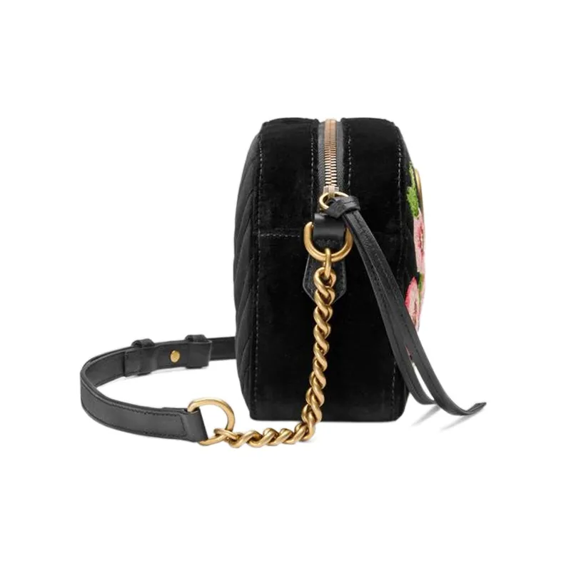 GUCCI Marmont Quilted Velvet Camera Bag, Chain Bag, Crossbody Bag, Shoulder Bag Women's Black-2