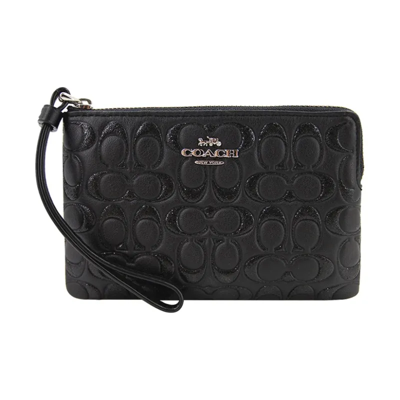 COACH Boxed Leather Coin Purse Mahjong Clutch Small Size Women's Black-1