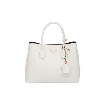PRADA Double Leather Shoulder Bag Crossbody Bag Handbag Medium Size Women's White