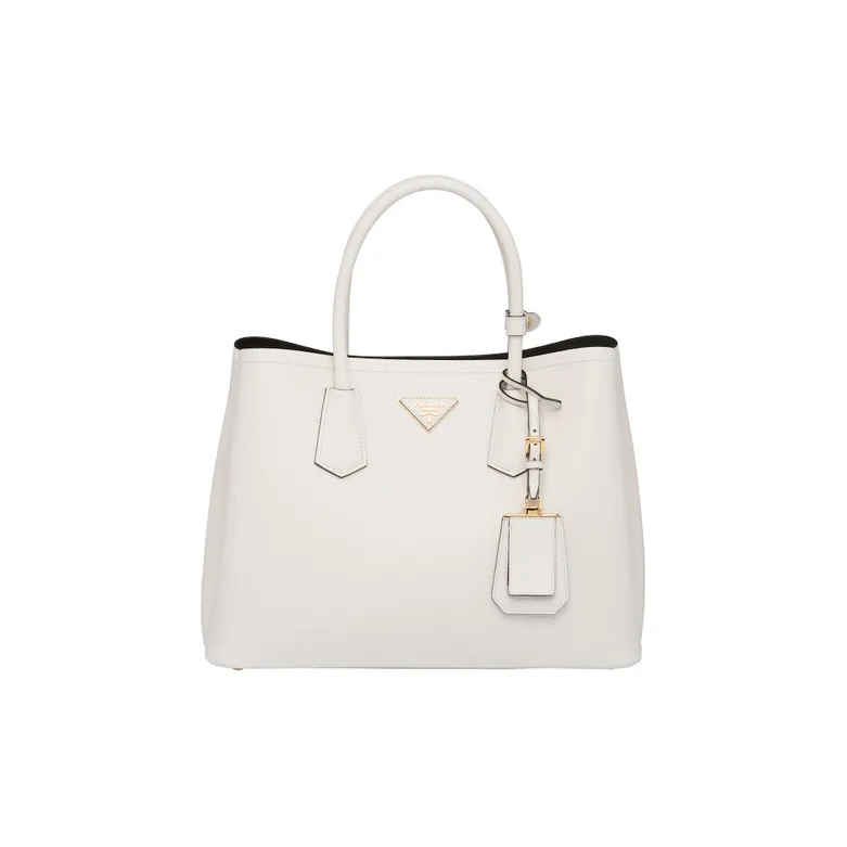 PRADA Double Leather Shoulder Bag Crossbody Bag Handbag Medium Size Women's White-0
