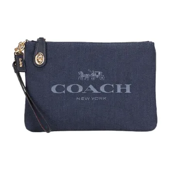 COACH Turnlock Canvas Clutch Large Size Unisex Denim Blue