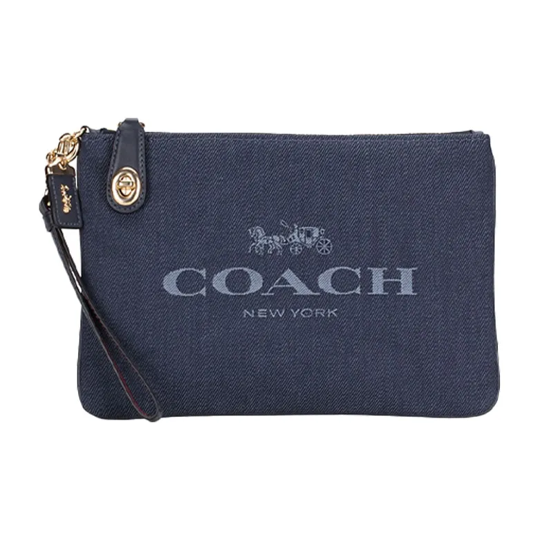 COACH Turnlock Canvas Clutch Large Size Unisex Denim Blue-0