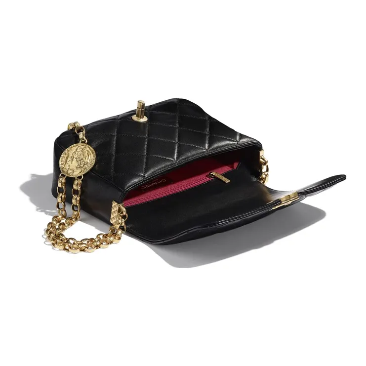 CHANEL Sheepskin Gold Coin Bag, Crossbody Bag, Shoulder Bag Women's Black-2