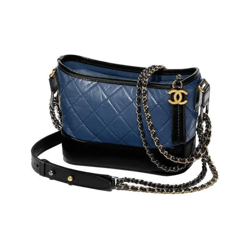 CHANEL Gabrielle Cow Leather Hobo Bag, Handbag, Shoulder Bag, Crossbody Bag Trumpets Women's Blue Black-1