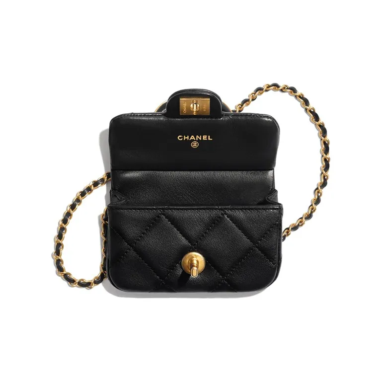 CHANEL Cow Leather Mini Bag, Flap Bag, Shoulder Bag, Crossbody Bag, Card Holder Women's Black-1