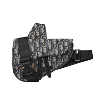 DIOR Leather Textile Saddle Bag Shoulder Bag Crossbody Bag Sling Bag Fanny Pack Mini Men's Blue