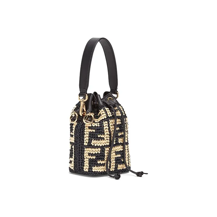 FENDI Mon Tresor Woven Raffia With Leather Handbag Mini Women's Black-1