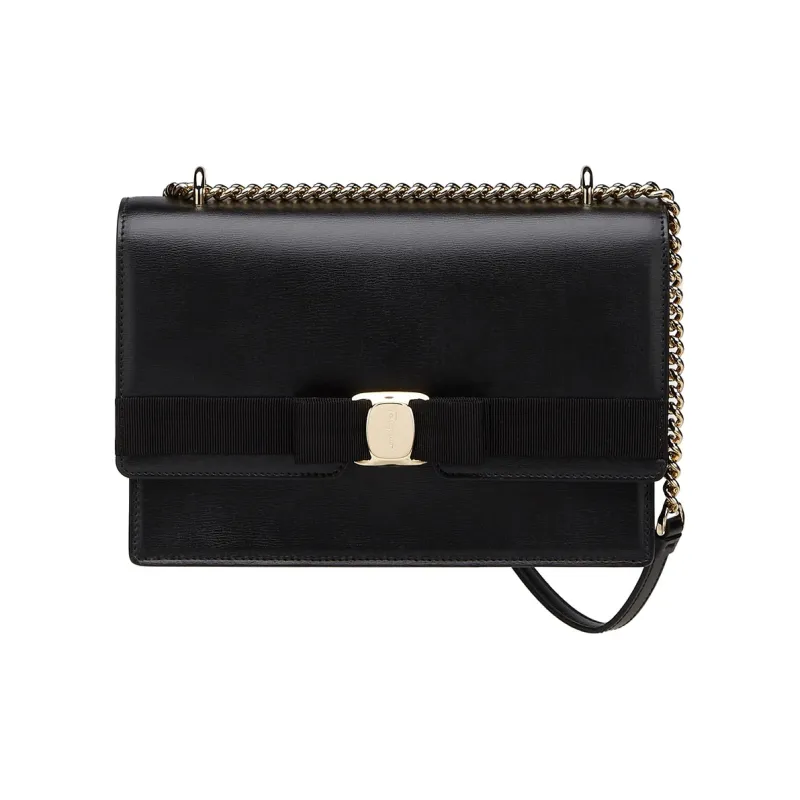 FERRAGAMO Vara Cow Leather Bowknot Bag Shoulder Bag Women's Black-0