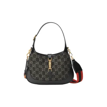 GUCCI Jackie 1961 Canvas With Leather Trim Crescent Shoulder Bag Shoulder Bag, Crossbody Bag Small Size Women's Black