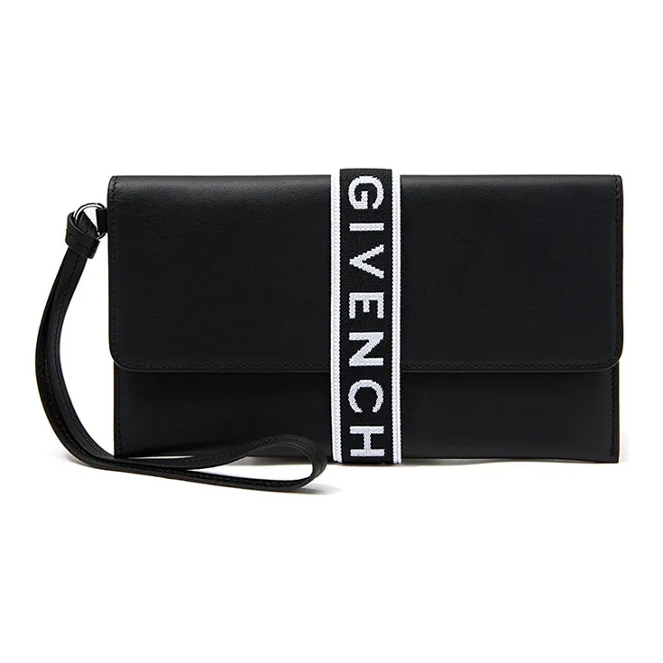 GIVENCHY Leather Envelope Bag Clutches Unisex Black-0
