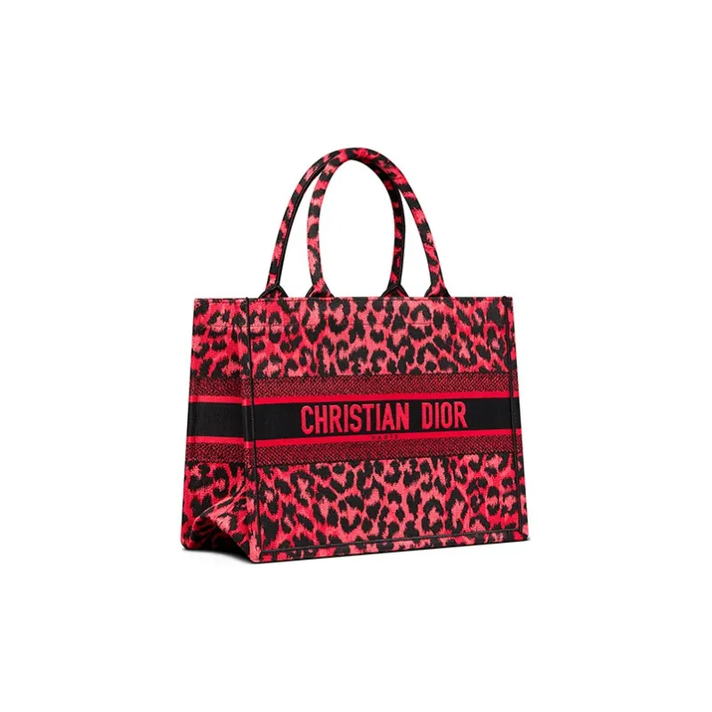 DIOR BookTote Embroidered Leopard Print Tote One Shoulder Handbag Small Size Women's Overripe Plum Color-1