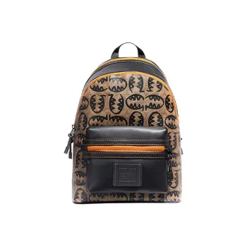 COACH X GuangYuan Collaboration Academy Canvas With Leather Backpack Large Size Men's Khaki & Orange