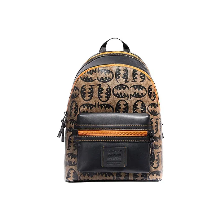 COACH X GuangYuan Collaboration Academy Canvas With Leather Backpack Large Size Men's Khaki & Orange-0