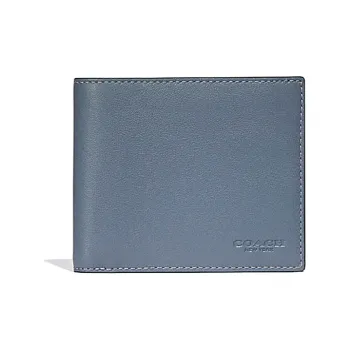 COACH 3 IN 1 Wallet Solid Color Refined Calfskin Leather Bifold Card Holder, Wallet Men's Blue Gray