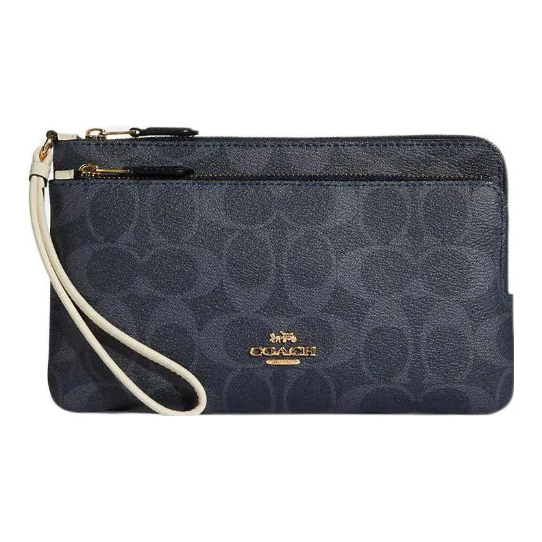 COACH Canvas With Leather Coin Purse Clutch Wrist Bag Small Size Women's Denim Blue-0