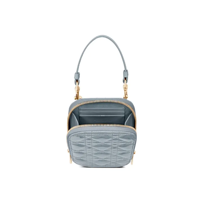 DIOR Lacquered Finish Calfskin Handheld Handbag, Shoulder Bag, Crossbody Bag, Cell Phone Pouch Women's Haze Blue-3