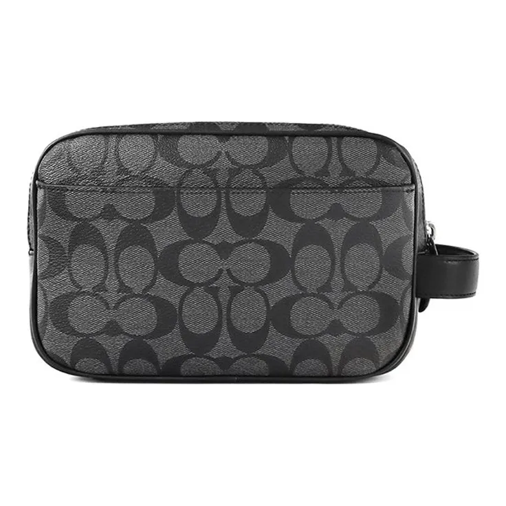 COACH Double Zip Wallet Canvas With Leather Double Zip Closure Overnight Bag Handbag Clutch Small Size Unisex Black-1