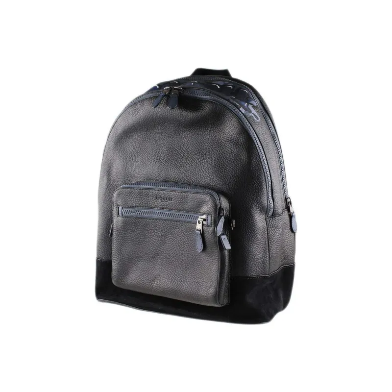 COACH West Matte Pebbled Leather And Suede Leather Backpack Large Size Men's Black Blue-1